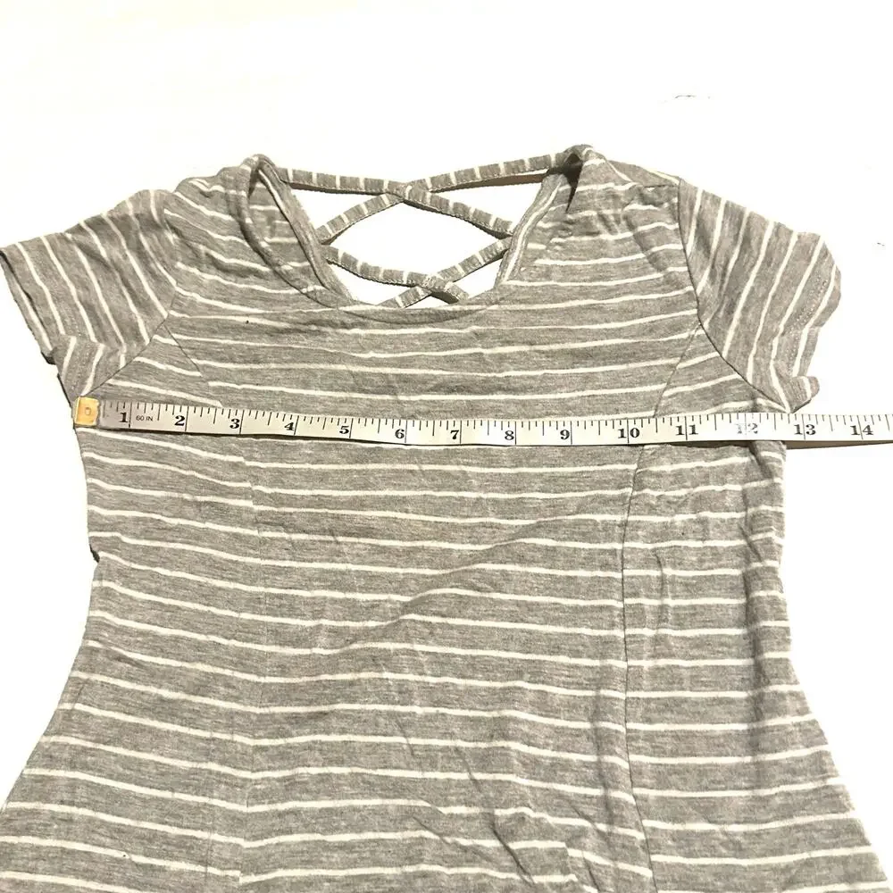 Art Class Gray and White Striped Stretch Knit Play Dress Girls 7/8